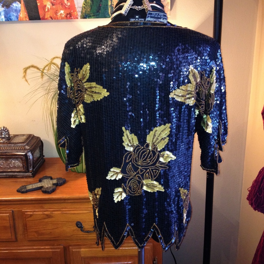 Vintage ROYAL FEELINGS Black &Gold Sequin top - Picture 10 of 13